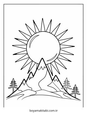 Dağ boyama sayfası – kolay boyama, eğitici aktivite