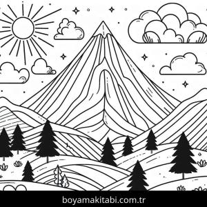 Dağ boyama sayfası – el becerilerini geliştirir, boyama çalışması