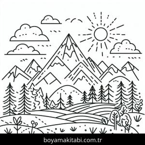 Dağ boyama sayfası – yaratıcılığı geliştirir, keyifli zaman