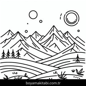 Dağ boyama sayfası – eğlenceli etkinlik, el becerilerini geliştirir