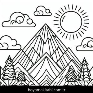 Dağ boyama sayfası – el becerilerini geliştirir, boyama çalışması