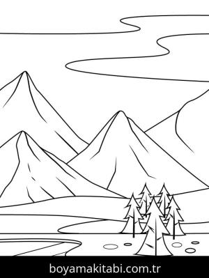 Dağ boyama sayfası – sevimli karakter, sanatsal çalışma