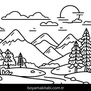 Dağ boyama sayfası – kolay boyama, eğitici aktivite