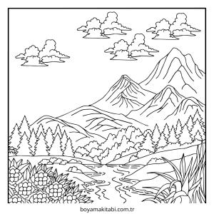 Dağ boyama sayfası – kolay boyama, eğitici aktivite