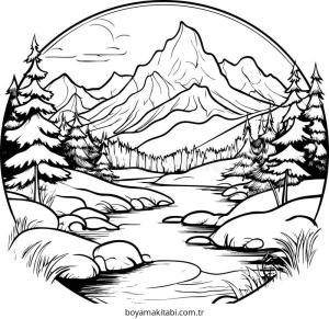 Dağ boyama sayfası – eğitici aktivite, yaratıcılık