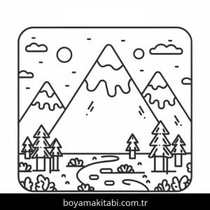 Dağ boyama sayfası – el becerilerini geliştirir, boyama çalışması