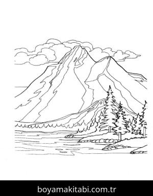 Dağ boyama sayfası – evde etkinlik, ücretsiz yazdır