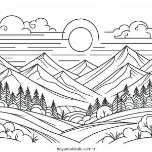 Dağ boyama sayfası – ücretsiz yazdır, boyama etkinliği