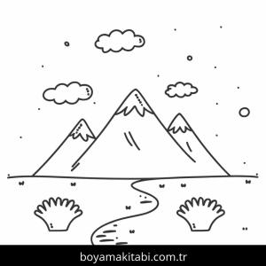 Dağ boyama sayfası – boyama etkinliği, çocuk aktivitesi