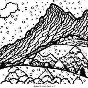 Dağ boyama sayfası – boyama etkinliği, çocuk aktivitesi