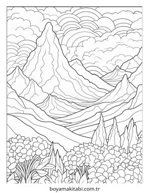 Dağ boyama sayfası – yaratıcılık, eğlenceli etkinlik