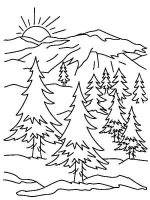 Dağ boyama sayfası,  coloring page, Dağ Sahnesi, 