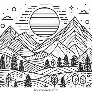 Dağ boyama sayfası – evde etkinlik, ücretsiz yazdır