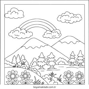 Dağ boyama sayfası – yaratıcılığı geliştirir, keyifli zaman