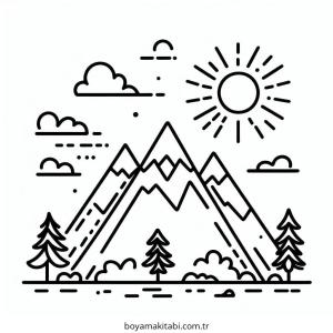 Dağ boyama sayfası – çizgi film temalı, basit çizim
