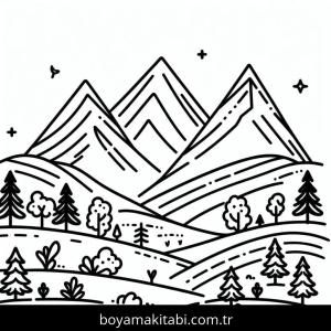 Dağ boyama sayfası – okul öncesi, evde etkinlik