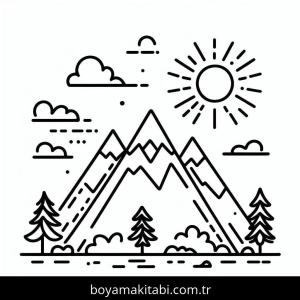 Dağ boyama sayfası – yaratıcılık, eğlenceli etkinlik