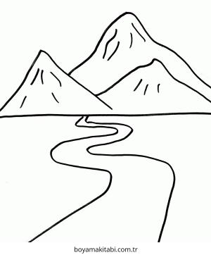 Dağ boyama sayfası – keyifli zaman, renkli çizimler