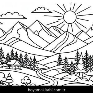 Dağ boyama sayfası – evde etkinlik, ücretsiz yazdır