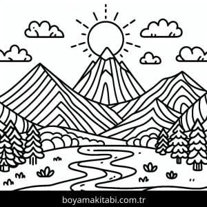 Dağ boyama sayfası – eğitici aktivite, yaratıcılık