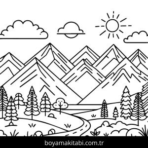 Dağ boyama sayfası – renkli çizimler, okul öncesi