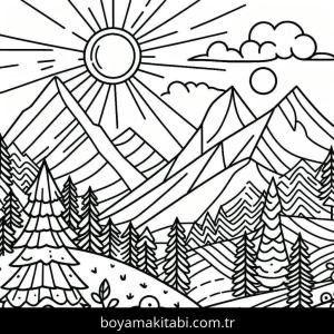 Dağ boyama sayfası – PDF indir, sevimli karakter
