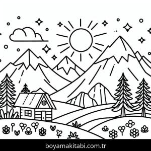 Dağ boyama sayfası – eğlenceli etkinlik, el becerilerini geliştirir