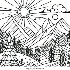 Dağ boyama sayfası – yaratıcılığı geliştirir, keyifli zaman