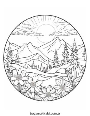 Dağ boyama sayfası – el becerilerini geliştirir, boyama çalışması