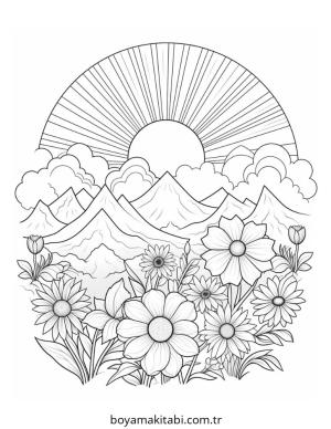 Dağ boyama sayfası – çocuklar için, çizgi film temalı