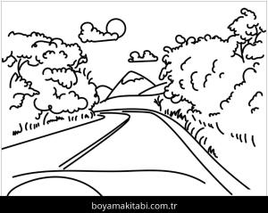 Dağ boyama sayfası – evde etkinlik, ücretsiz yazdır