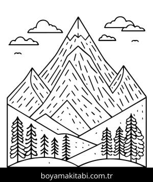 Dağ boyama sayfası – ücretsiz yazdır, boyama etkinliği