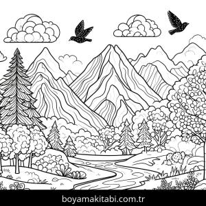 Dağ boyama sayfası – çocuklar için, çizgi film temalı