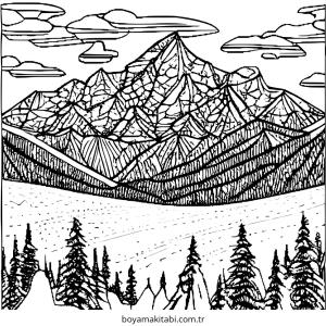 Dağ boyama sayfası – basit çizim, kolay boyama