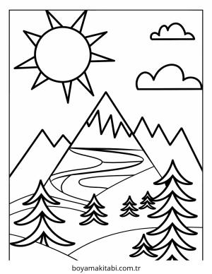 Dağ boyama sayfası – renkli çizimler, okul öncesi