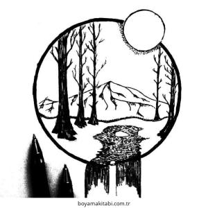 Dağ boyama sayfası – boyama çalışması, yaratıcılığı geliştirir