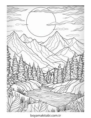 Dağ boyama sayfası – okul öncesi, evde etkinlik