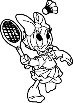 Daisy Duck boyama sayfası,  coloring page, Daisy Duck Badminton Oynuyor, 