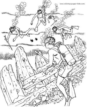 Dalış boyama sayfası,  coloring page, Beş Kişi Dalış, 