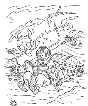 Dalış boyama sayfası,  coloring page, Denizde Çocuk Dalış Okuma Kitabı, 