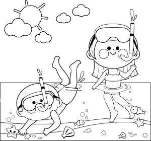 Dalış boyama sayfası,  coloring page, Erkek ve Kız Dalış, 