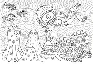 Dalış boyama sayfası,  coloring page, Mercan Resifi Dalışı, 