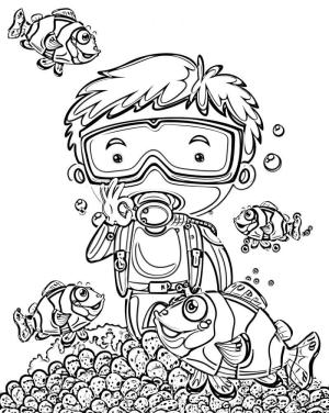 Dalış boyama sayfası,  coloring page, Mn Buceando Bajo el Agua con Muchos Ppeces Payaso, 