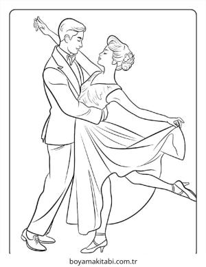 Dans boyama sayfası – çizgi film temalı, basit çizim