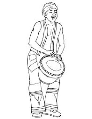 Davul boyama sayfası,  coloring page, Afrikalı Müzisyen Davul çalıyor, 