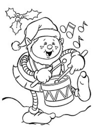 Davul boyama sayfası,  coloring page, Noel Elf Davul Çalıyor, 