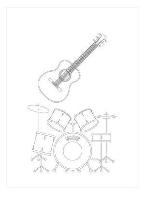 Davul boyama sayfası,  coloring page, Gitar ve Davul Seti, 