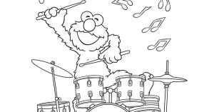 Davul boyama sayfası,  coloring page, Susam Sokağı Elmo Davul Çalıyor, 