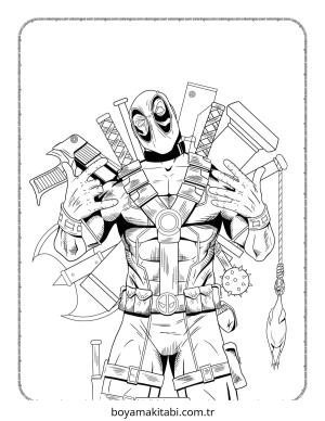 Deadpool boyama sayfası – eğitici aktivite, yaratıcılık