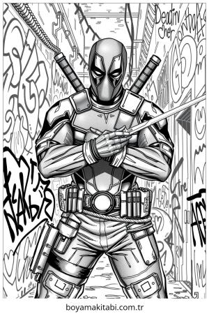 Deadpool boyama sayfası – sanatsal çalışma, çocuklar için